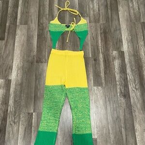 PrettyLittleThing Vibrant Green &  Yellow Knit Top Set | Size 4
